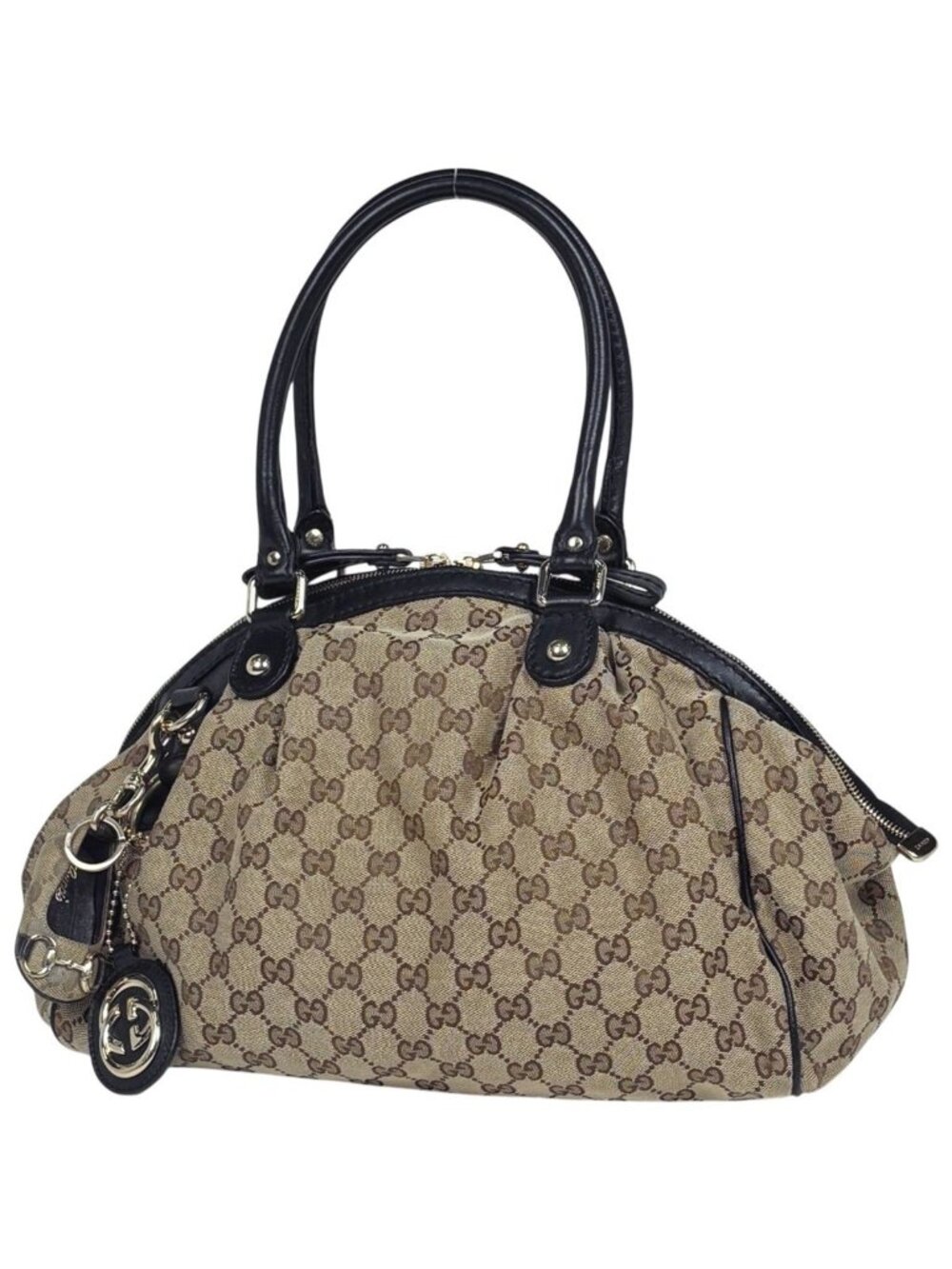 Gucci GG Handbag Canvas Beige Black